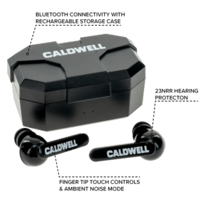 Caldwell E-Max Shadows Electronic Ear Plugs with Bluetooth and rechargeable storage case